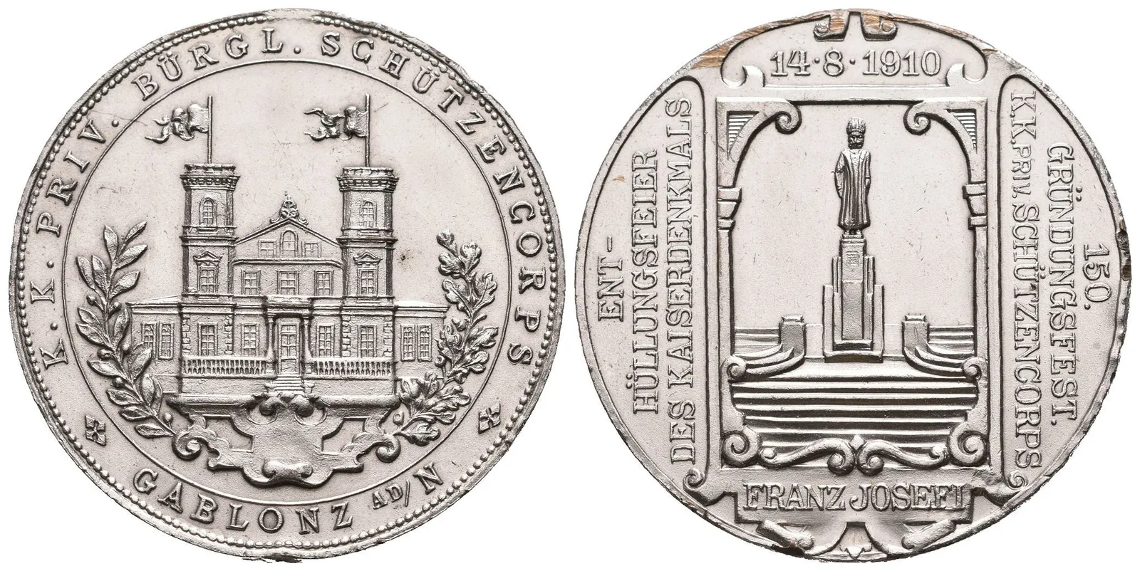 AE Medaile 1910 - K 150. výročí založení c. k. privátního střeleckého — 1