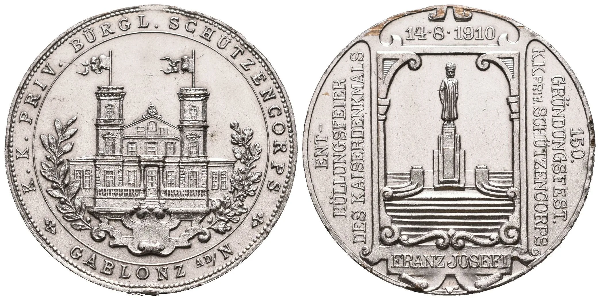 AE Medaile 1910 - K 150. výročí založení c. k. privátního střeleckého — 1