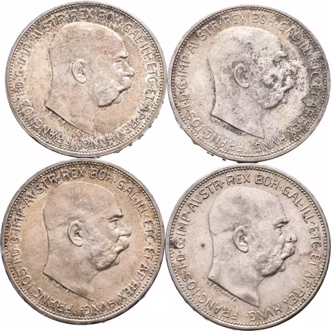 2 Koruna 1912 (3x), 1913, patina, rysky, oběh_4 ks