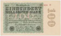 Německo, 100 Millionen Mark 1923, Sterne, Ro.106u