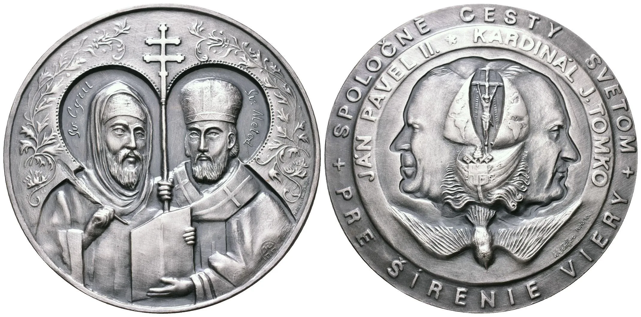 AE Medaile 1990 - Jan Pavel II. a kardinál J.Tomko, věrozvěstové Cyril a — 1
