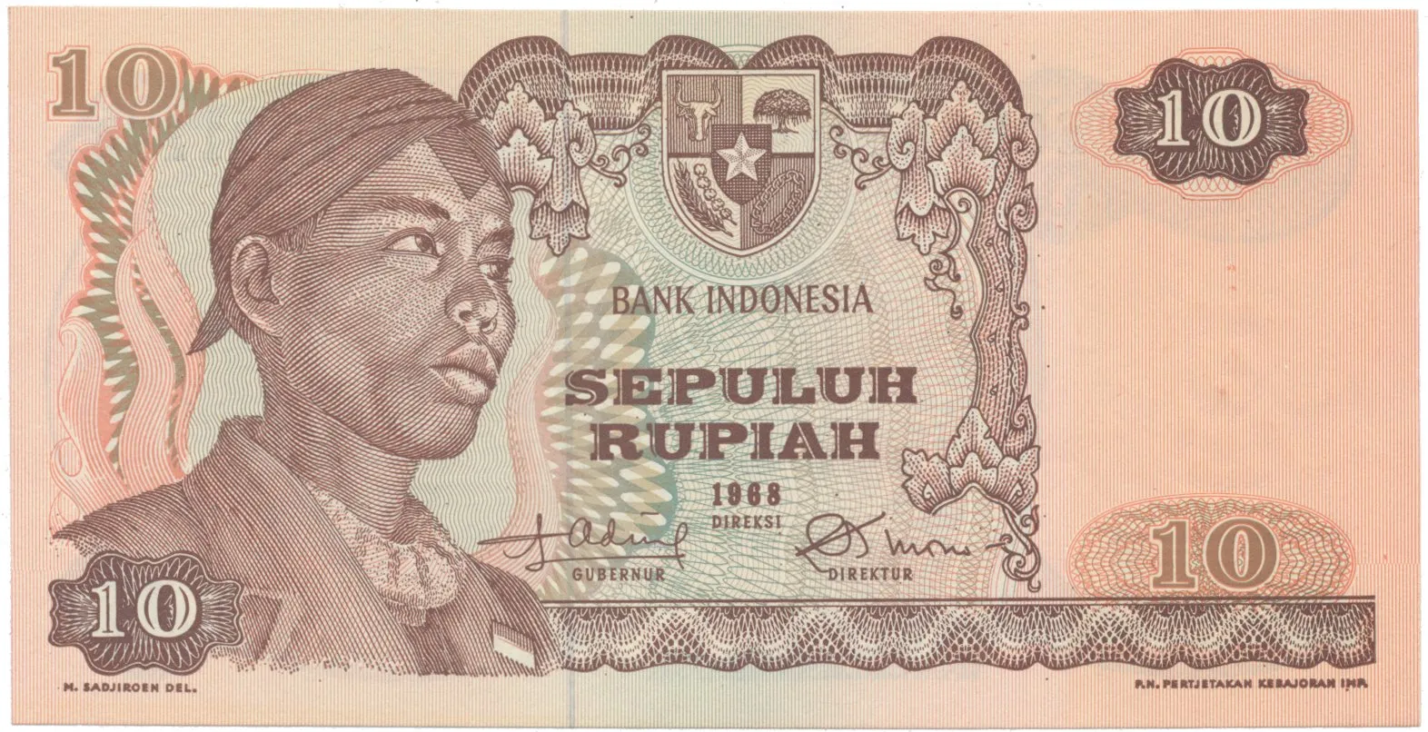 Indonésie, 10 Rupiah 1968, P.105
