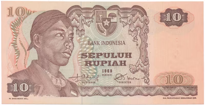 Indonésie, 10 Rupiah 1968, P.105
