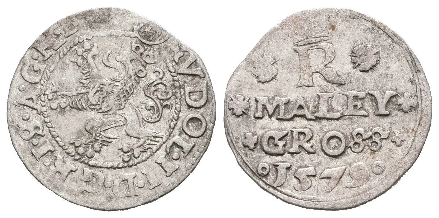 Malý groš 1579, Jáchymov-Kádner, HN.2 (opis 7a), patina, rysky — 1