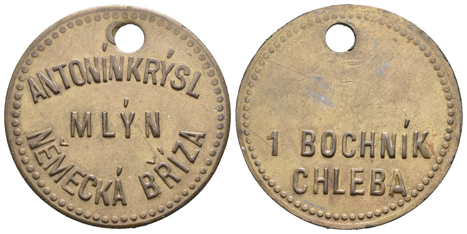 Německá Bříza - Mlýn Antonín Krýsl, známka na 1 bochník chleba. Ms 30 mm, — 1
