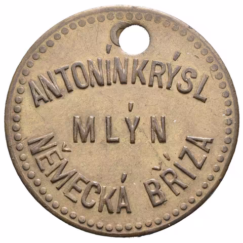 Německá Bříza - Mlýn Antonín Krýsl, známka na 1 bochník chleba. Ms 30 mm,