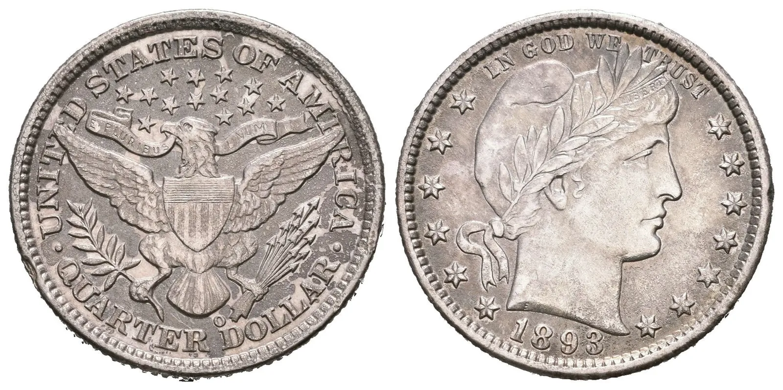 1/4 Dollar 1893 O, KM.114, velmi pěkná zachovalost, patina — 1
