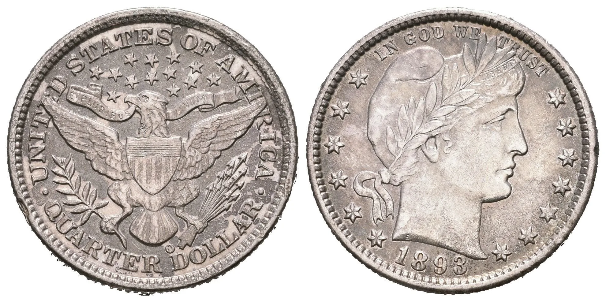 1/4 Dollar 1893 O, KM.114, velmi pěkná zachovalost, patina — 1