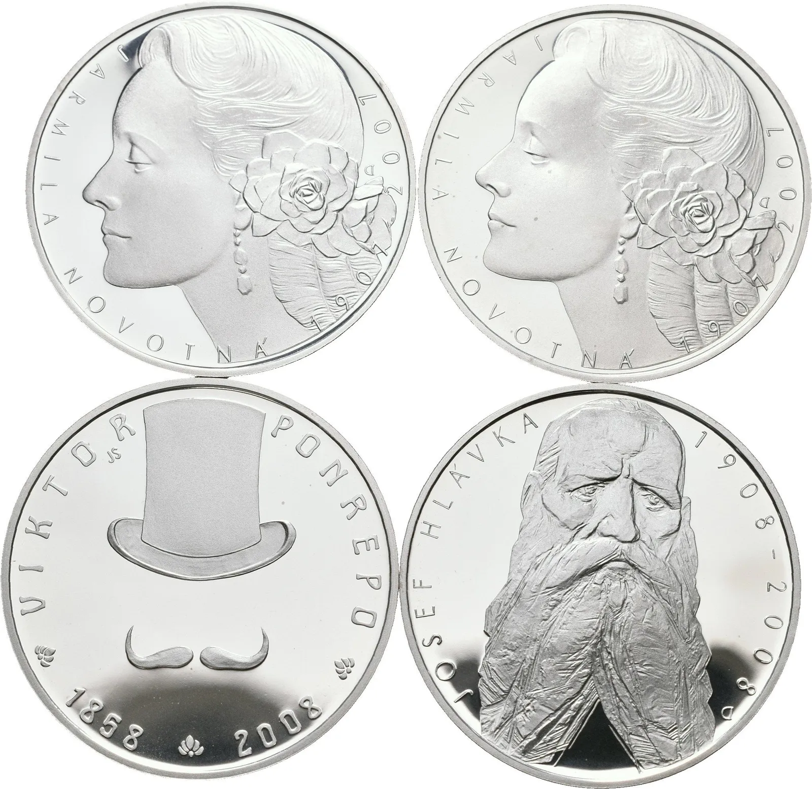 200 Kč 2007 - Jarmila Novotná, 2008 - Viktor Ponrepo a Josef Hlávka, etue, certifikáty_4 ks — 1