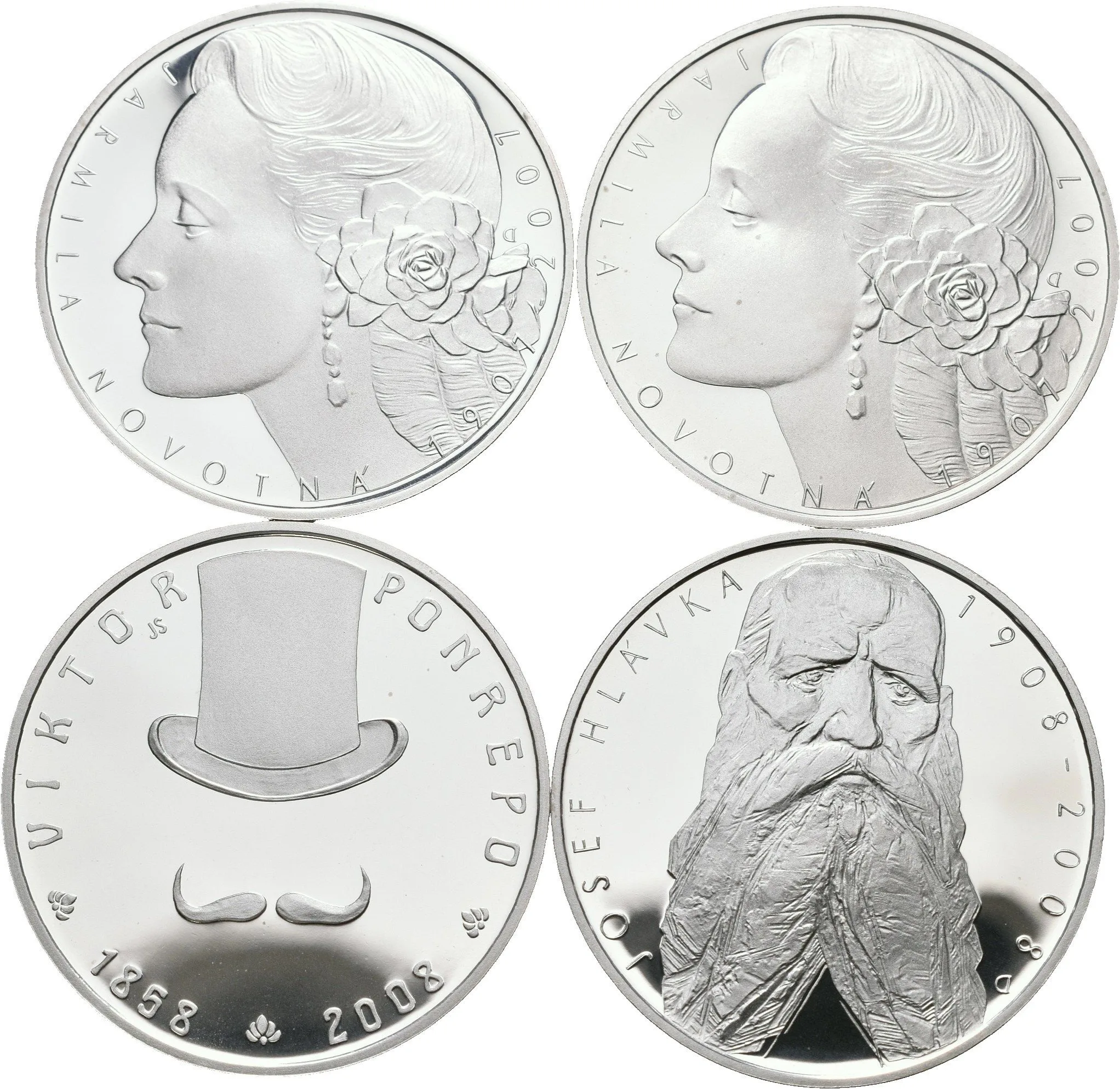 200 Kč 2007 - Jarmila Novotná, 2008 - Viktor Ponrepo a Josef Hlávka, etue, certifikáty_4 ks — 1