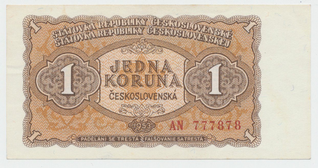 Československo, 1 Koruna 1953, tisk Moskva, série AN, Hej.89a1