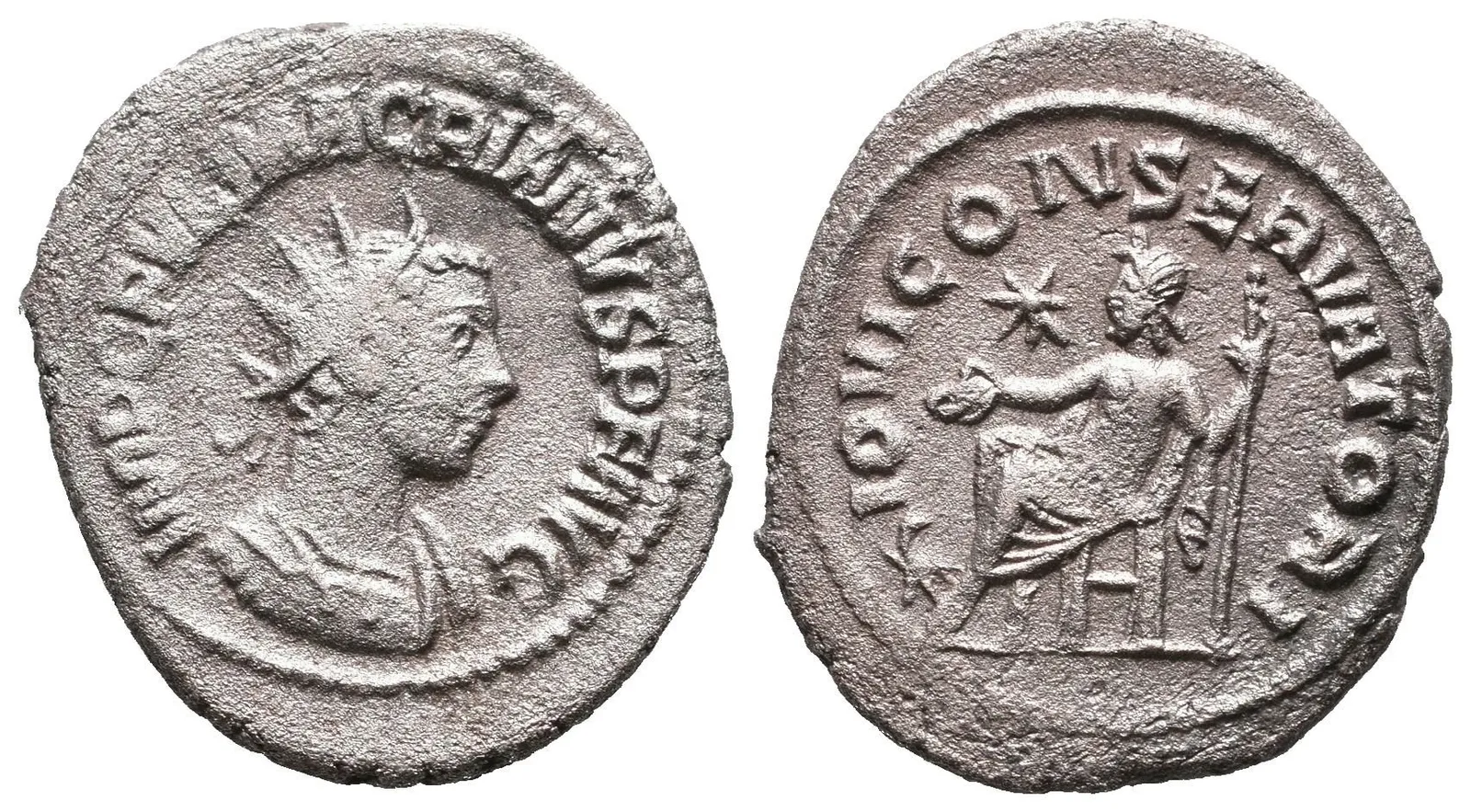 Antoninian, Samosata, Rv: IOVI CONSERVATORI, sedící Jupiter zleva drží pateru — 1