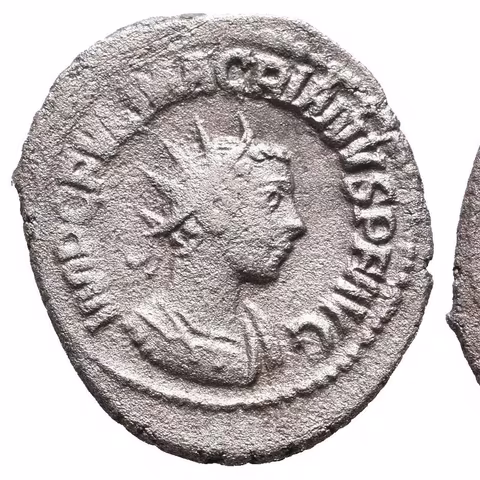 Antoninian, Samosata, Rv: IOVI CONSERVATORI, sedící Jupiter zleva drží pateru