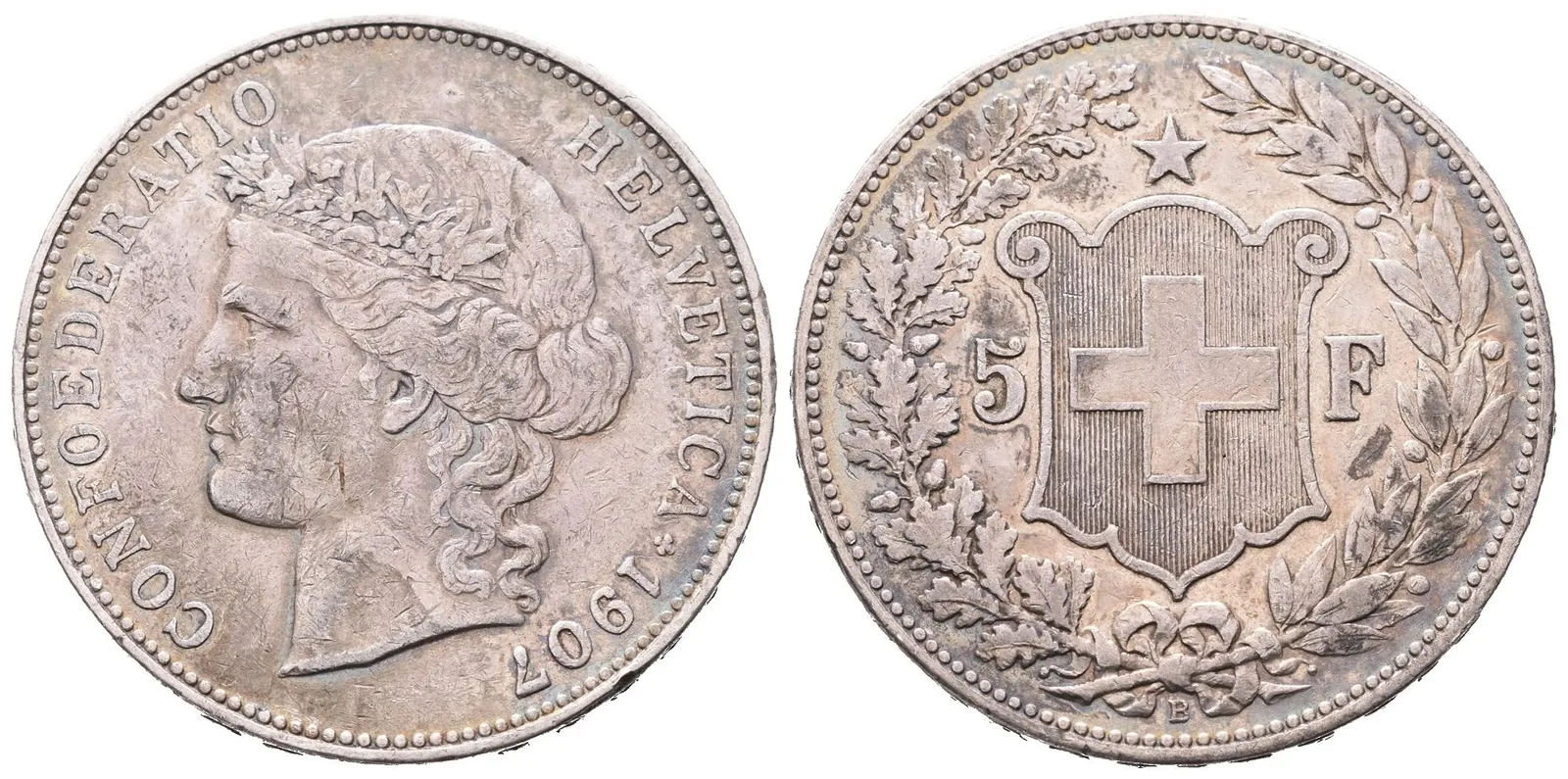 Švýcarsko, 5 Frank 1907 B