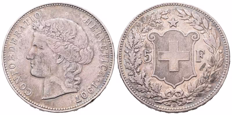 Švýcarsko, 5 Frank 1907 B