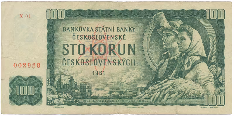 Československo, 100 Koruna 1961, I. vydání, první série X 01, Hej.101dX