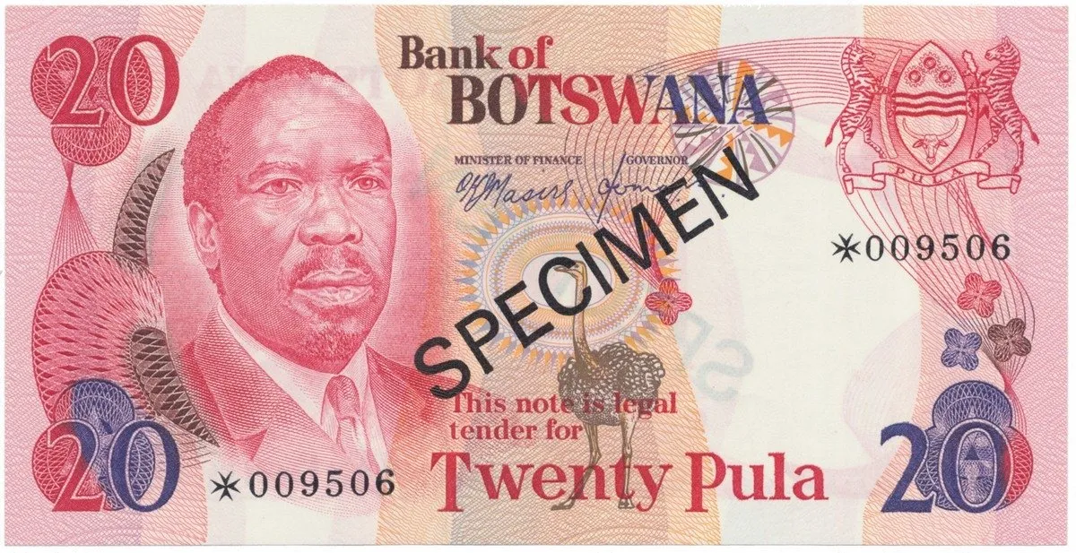 Botswana, 20 Pula (1979), SPECIMEN, P.5cs