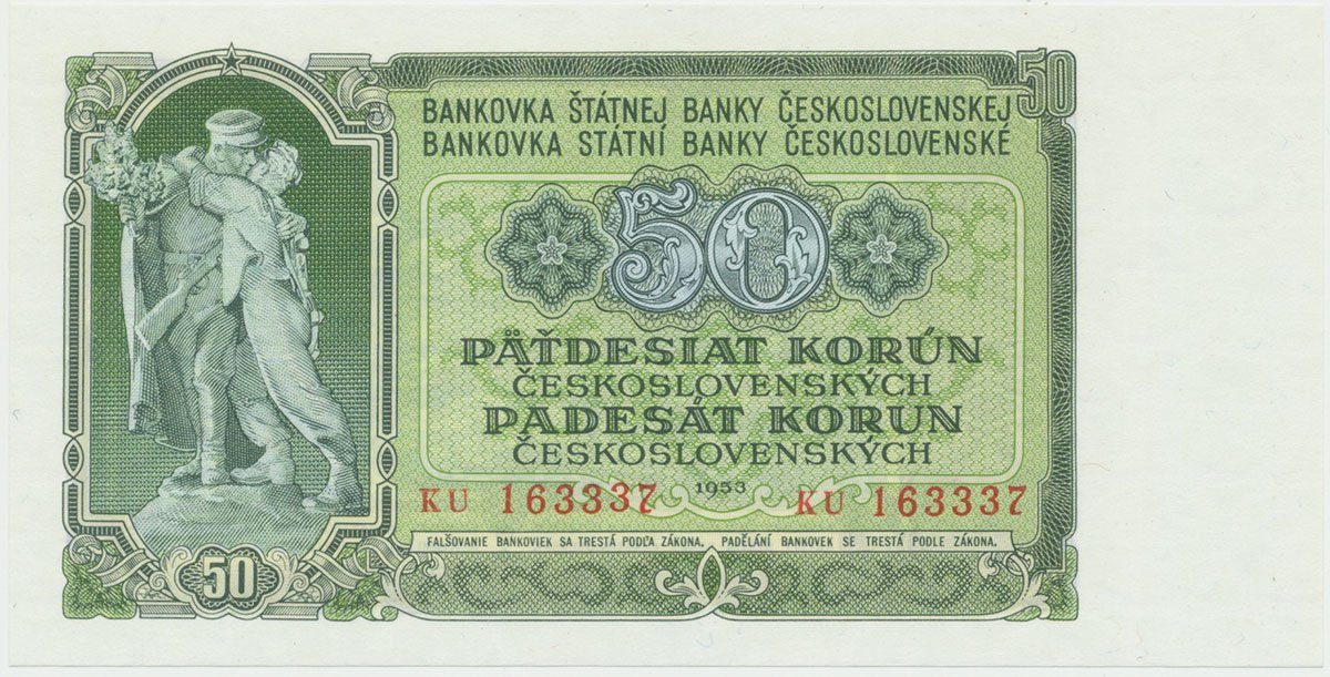 Československo, 50 Koruna 1953, tisk Praha, série KU, Hej.94b