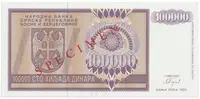 Bosna a Hercegovina, 100.000 Dinara 1993, bankovní vzor, AA 0000000, přet. SPECIMEN, P.141s - fotografie 2