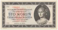 Československo, 100 Koruna 1945, série B, tisk TP NBČS, perforace 3 md svisle, Hej.77aB.S1
