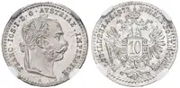 10 Krejcar 1872, certifikace NGC, hodnocení MS 64, nádherná zachovalost, — 1