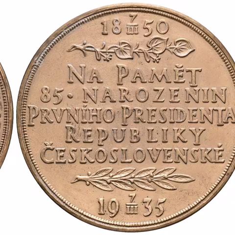 AE Medaile 1935 - K 85. narozeninám T. G. Masaryka. Poprsí T. G. Masaryka zprava,