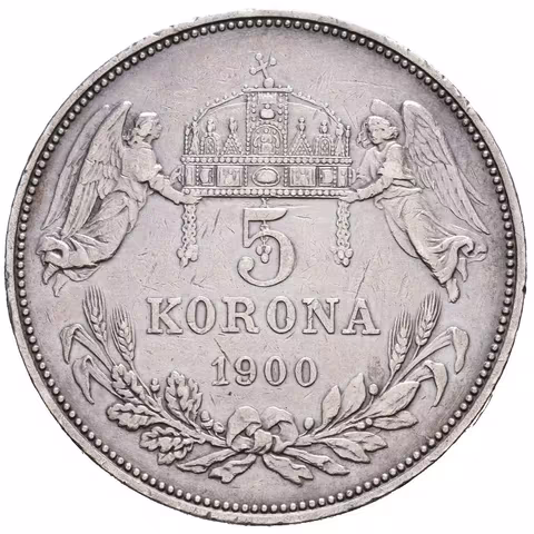 5 Koruna 1900 KB, škr. a hranky, pěkná patina