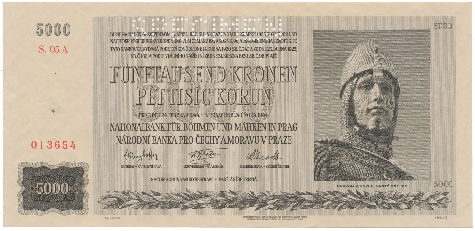 5000 Koruna 1944, SPECIMEN, Hej.41a.S1