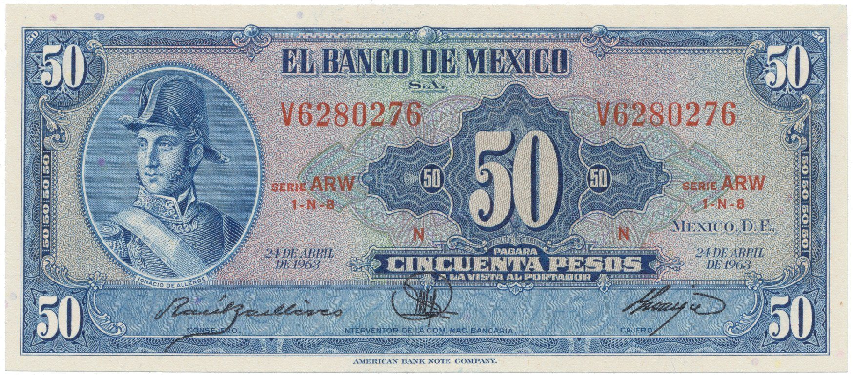 Mexiko, 50 Pesos 1963, P.49o