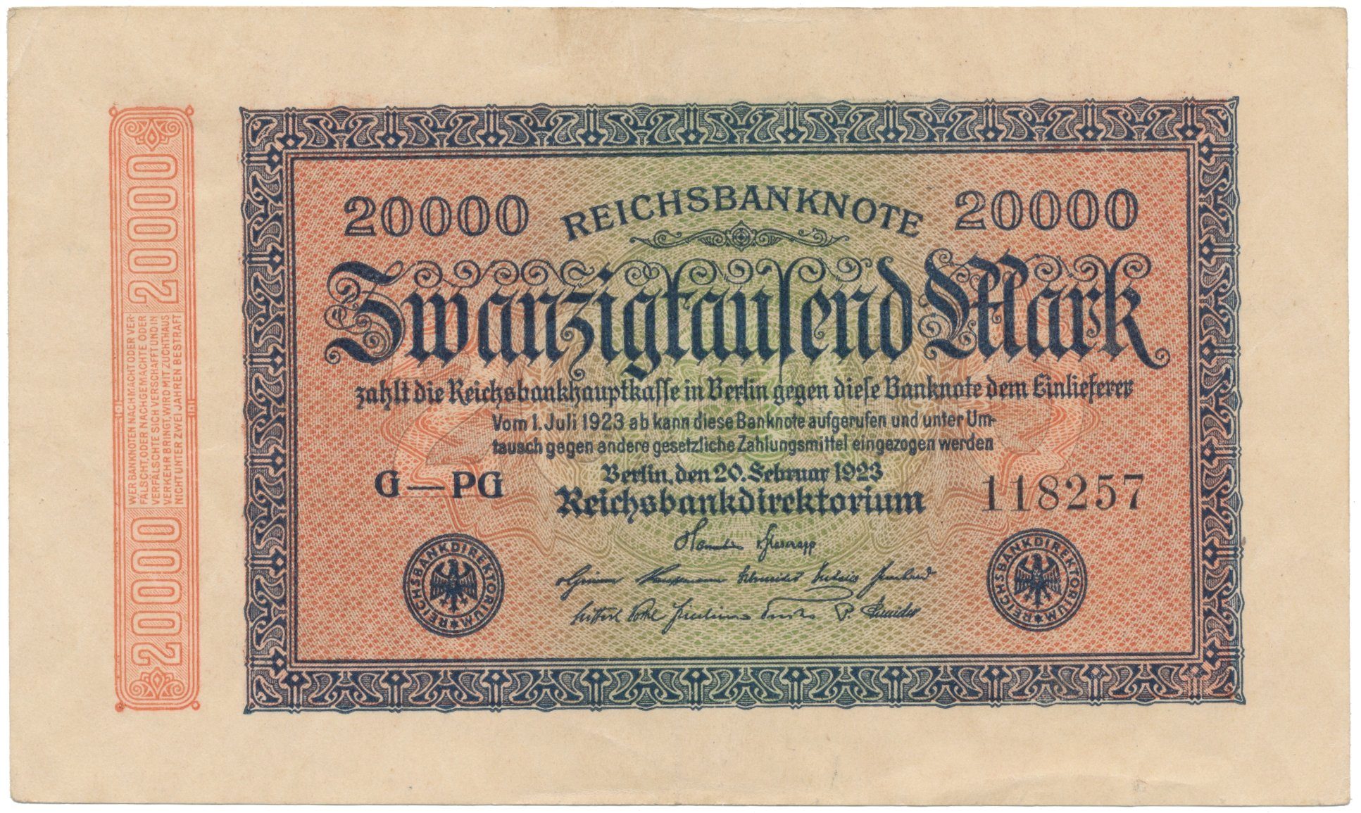 Německo, 20000 Mark 1923, Ro.84e