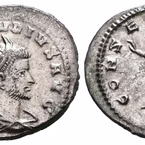 AE Antoninian, Antiochia, Rv: CONSER AVG, stojící Serapis zleva, pozvedá ruku