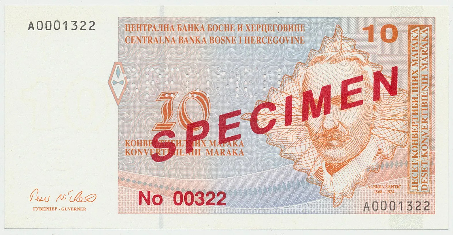 Bosna a Hercegovina, 10 Konvert. Marka (1998), anulát - SPECIMEN, P.64s