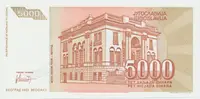 Jugoslávie, 5000 Dinara 1993, nedokončená bez série a čísla, P.128 - fotografie 2