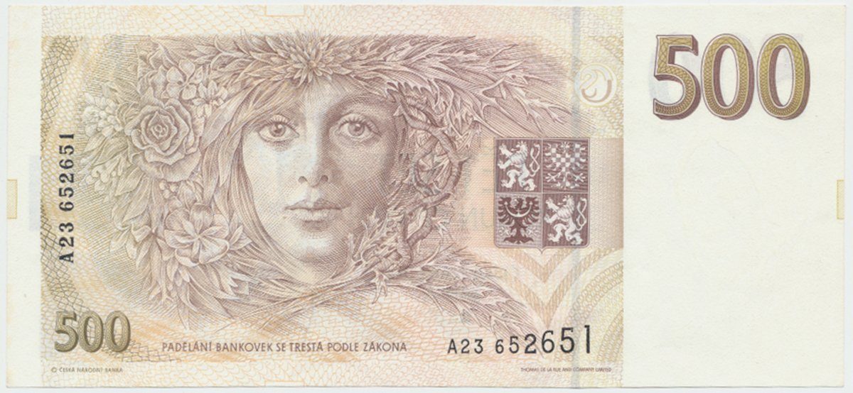 Česká republika, 500 Koruna 1993, série A, tisk Anglie, Hej..CZ10a1