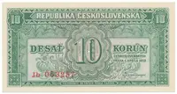10 Koruna 1950, perforace 3 m.d. v obloučku, Hej.86bS2