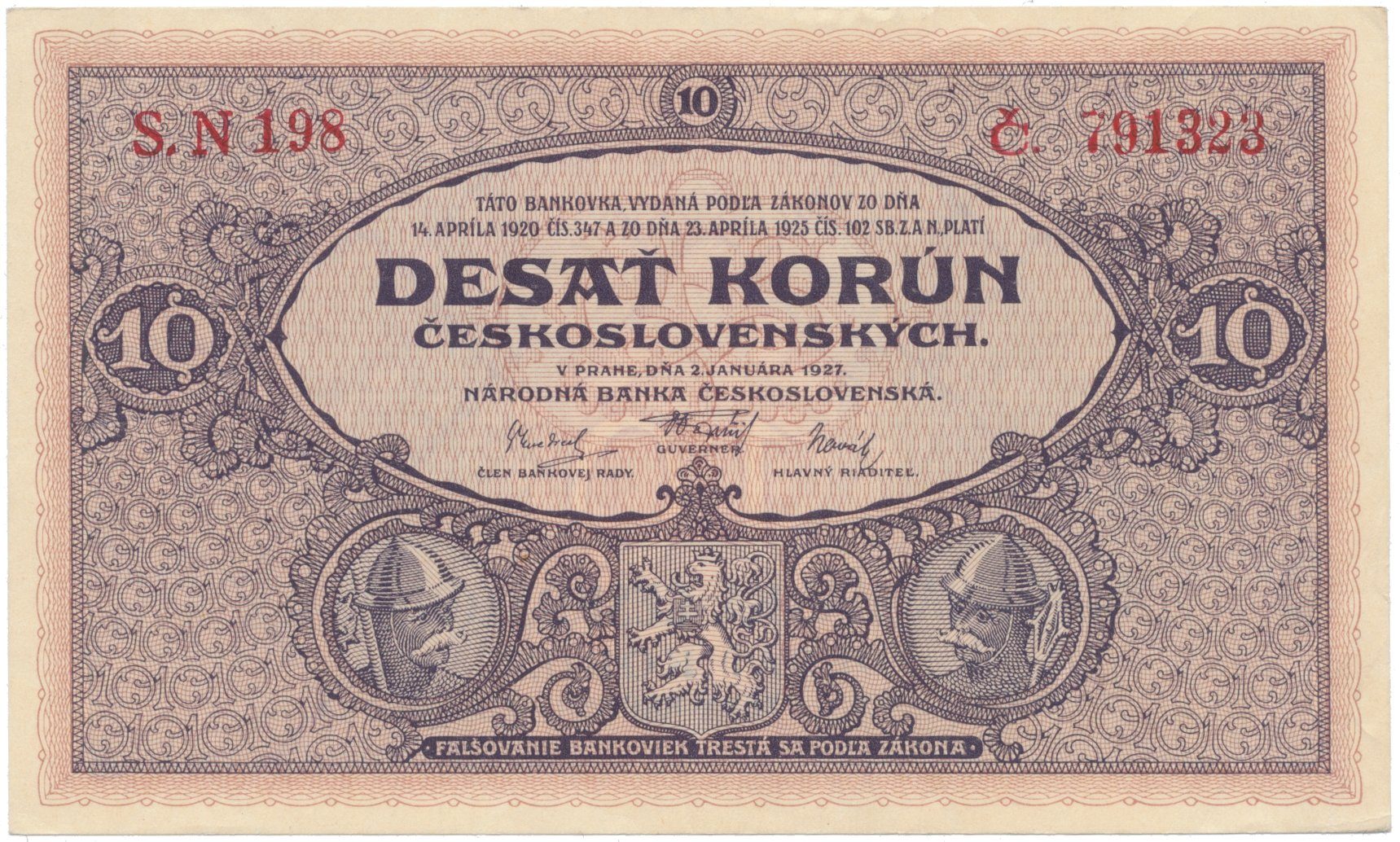 10 Koruna 1927, série N, Hej.22b
