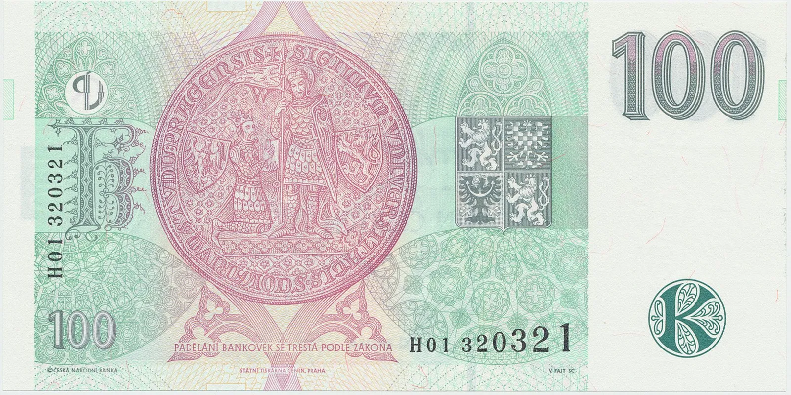 Česká republika, 100 Koruna 1997, první série H 01, Hej.CZ22aH
