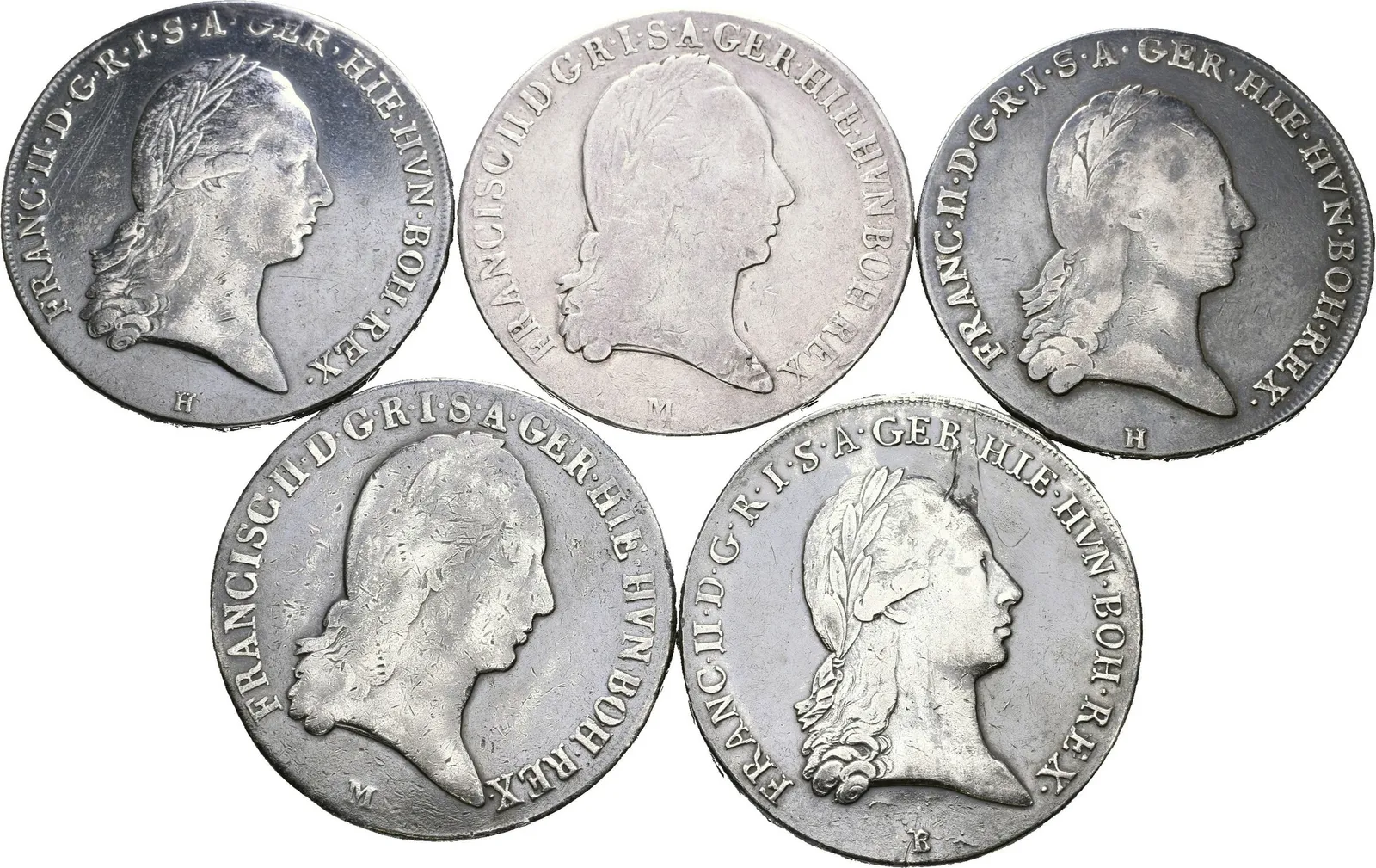Soubor mincí - Tolar křížový 1795 H, Günzburg (2x), 1796 B a 1796 M (2x), — 1