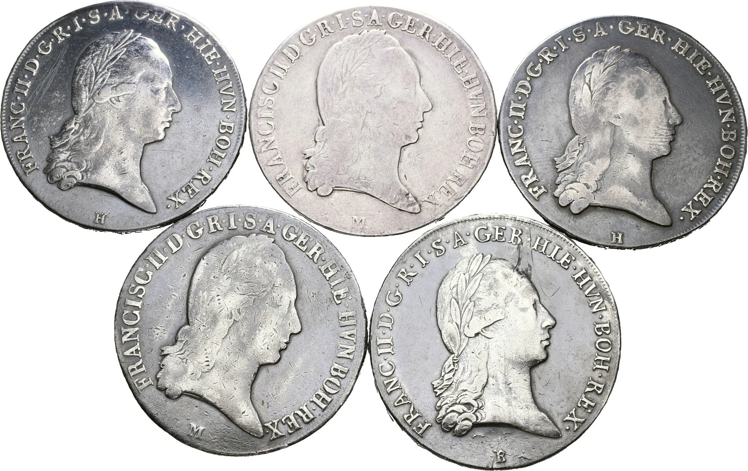 Soubor mincí - Tolar křížový 1795 H, Günzburg (2x), 1796 B a 1796 M (2x), — 1