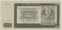 Protektorát Čechy a Morava, 1000 Koruna 1942, II.(III.) vydání, perf. 1x SPECIMEN, Hej.39b.S1