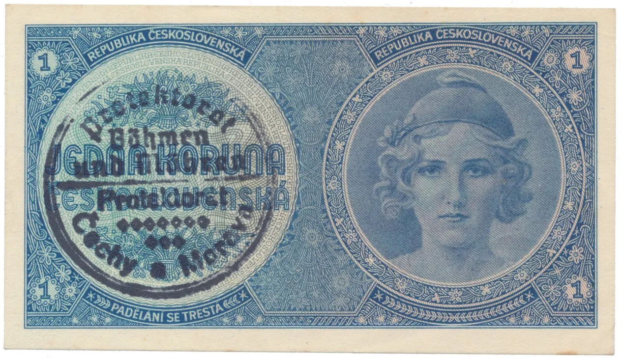 Protektorát Čechy a Morava, 1 Koruna b.d. (1938/1940), ruční razítko, Hej.28a