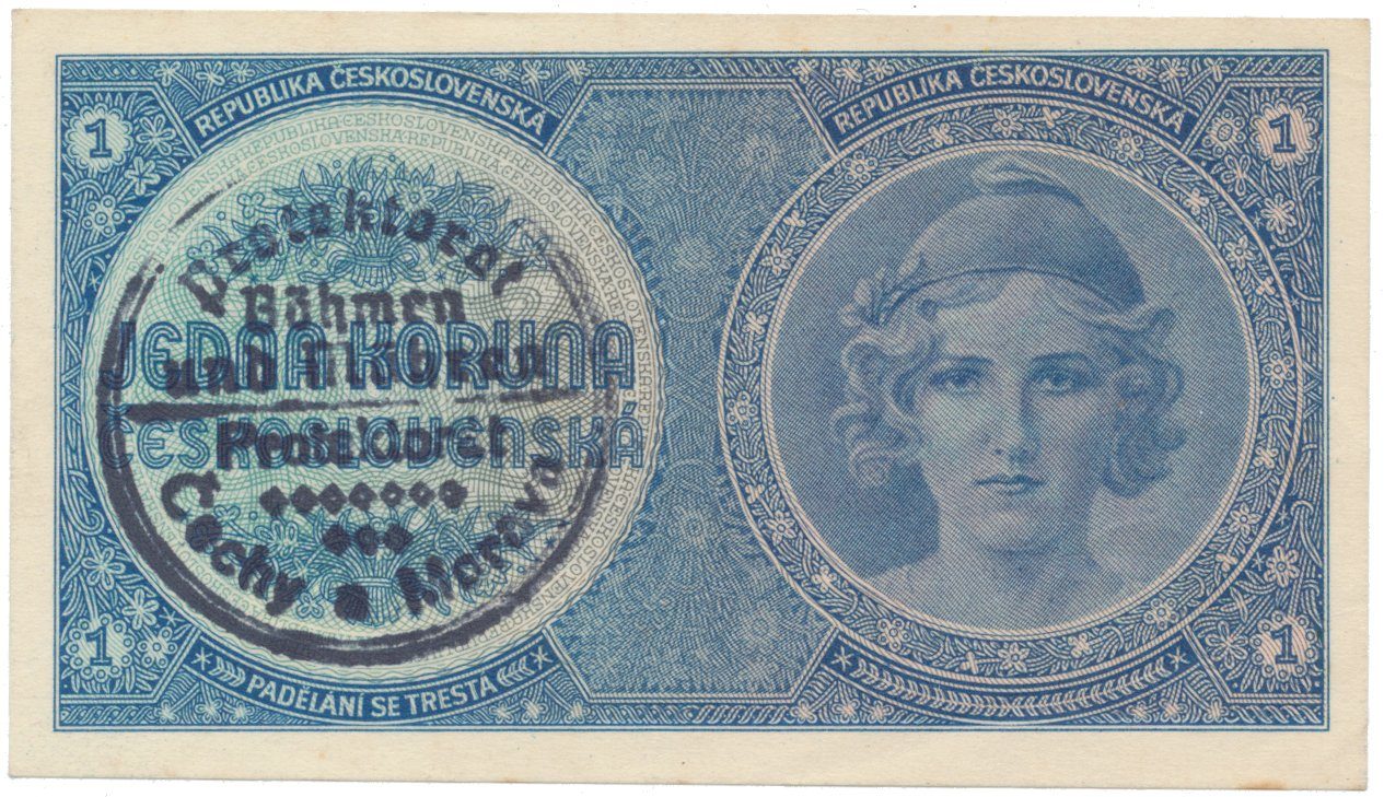 Protektorát Čechy a Morava, 1 Koruna b.d. (1938/1940), ruční razítko, Hej.28a