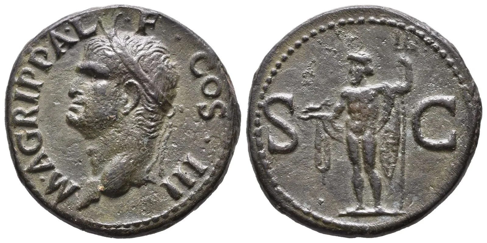 As, 37 - 41, Rv: S C, stojící Neptun drží delfína a trojzubec, RIC.58 (Caligula), — 1