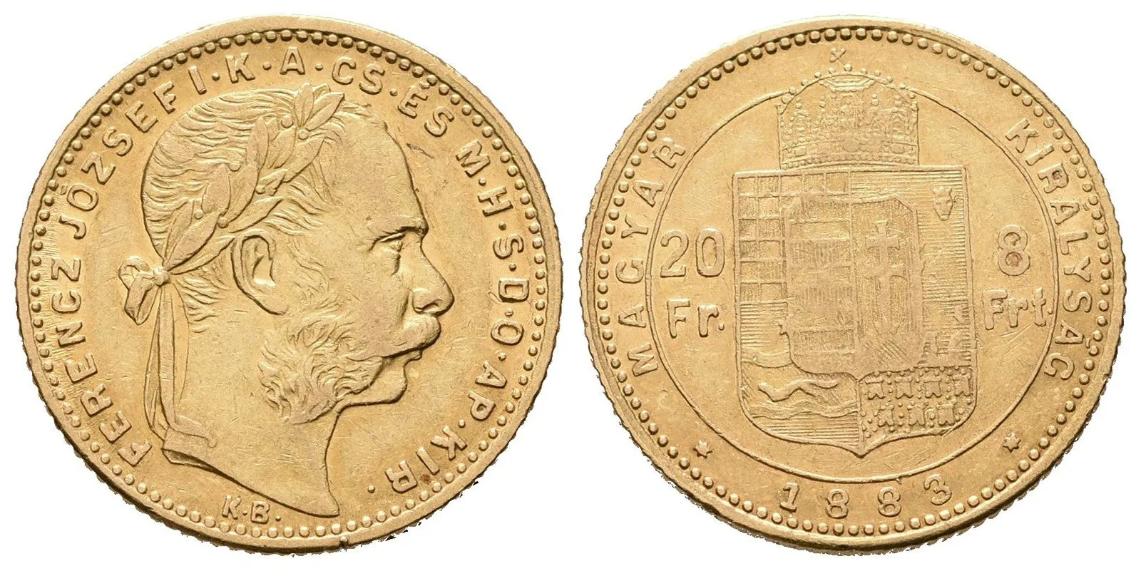 8 Zlatník / 20 Frank 1883 KB