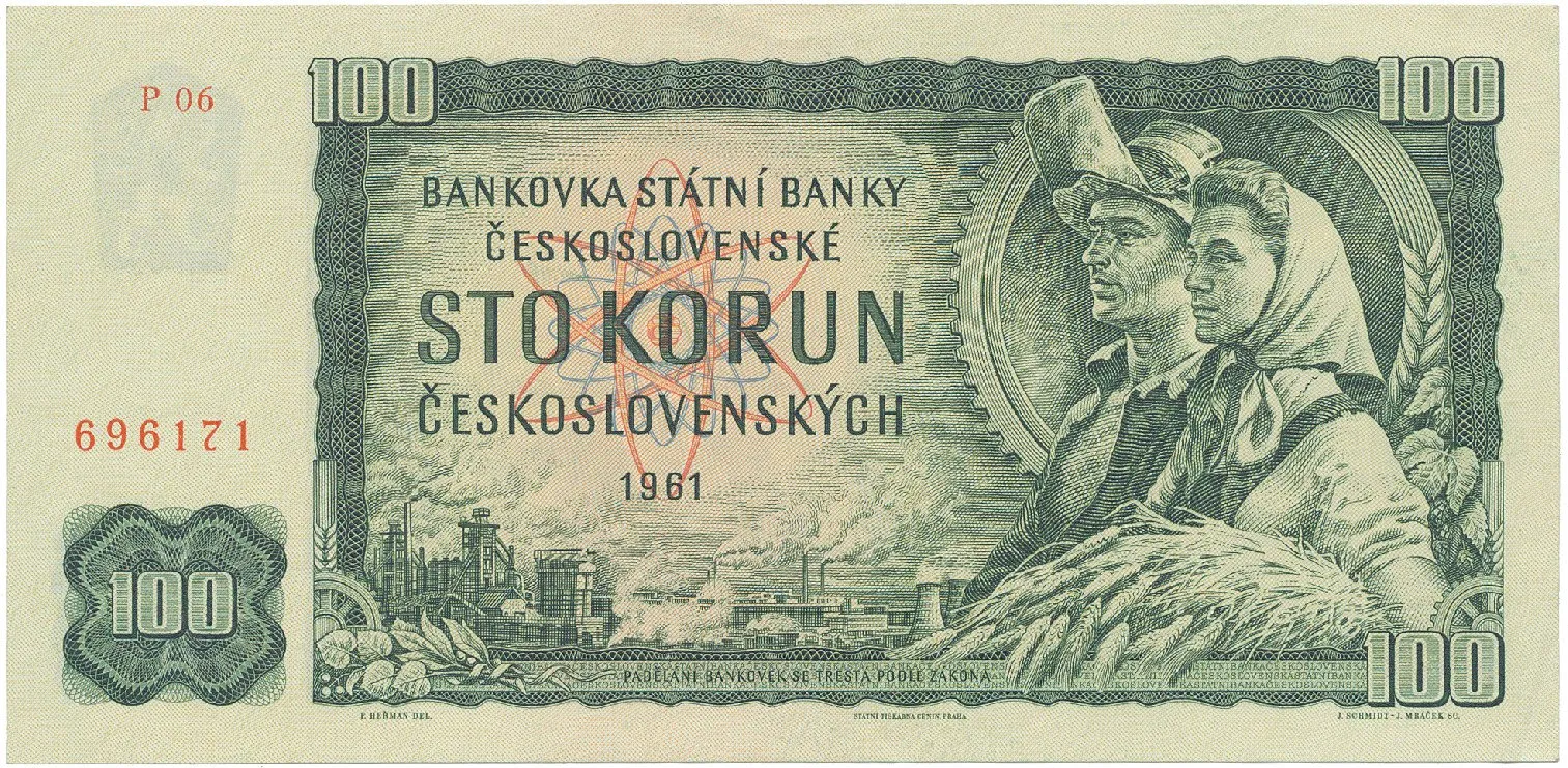 Československo, 100 Koruna 1961, série P, Hej.101dP