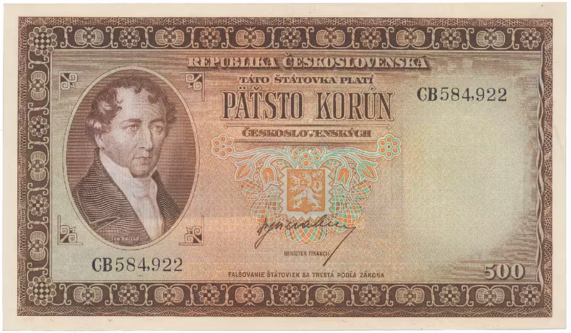 500 Koruna b.d. (1945), perforace 3 m.d., Hej.75a.S1