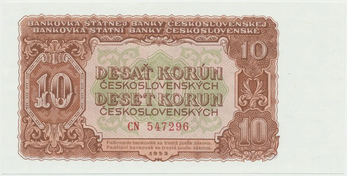 Československo, 10 Koruna 1953, tisk Moskva, série CN, Hej.92a1