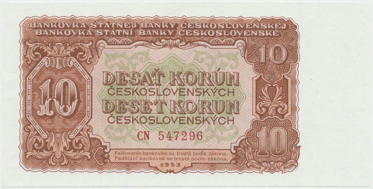 Československo, 10 Koruna 1953, tisk Moskva, série CN, Hej.92a1