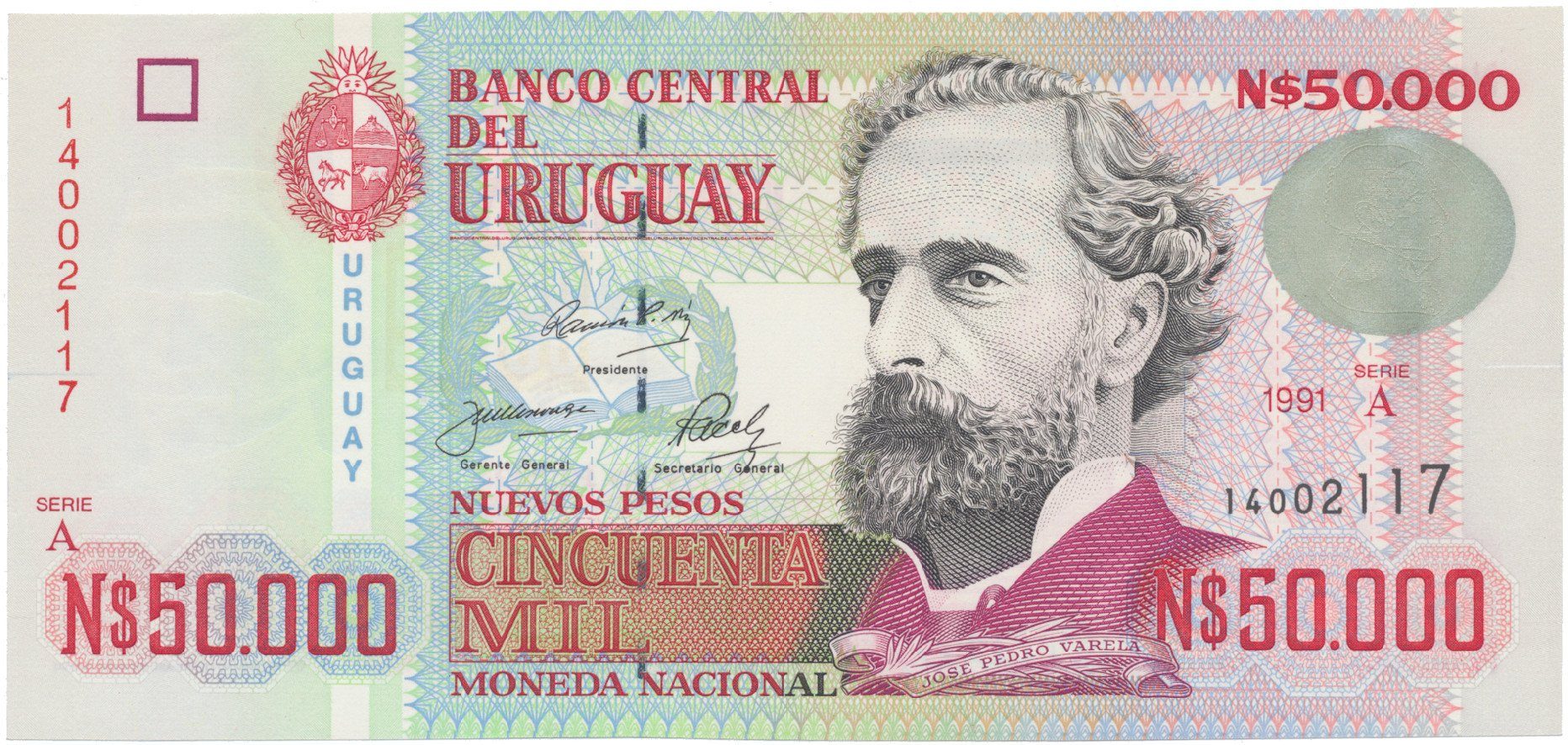 Uruguay, 50.000 Nuevos Pesos 1991, P.70b