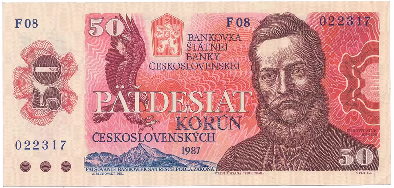 Československo, 50 Koruna 1987, série F, úzké sériové číslo, Hej.108a